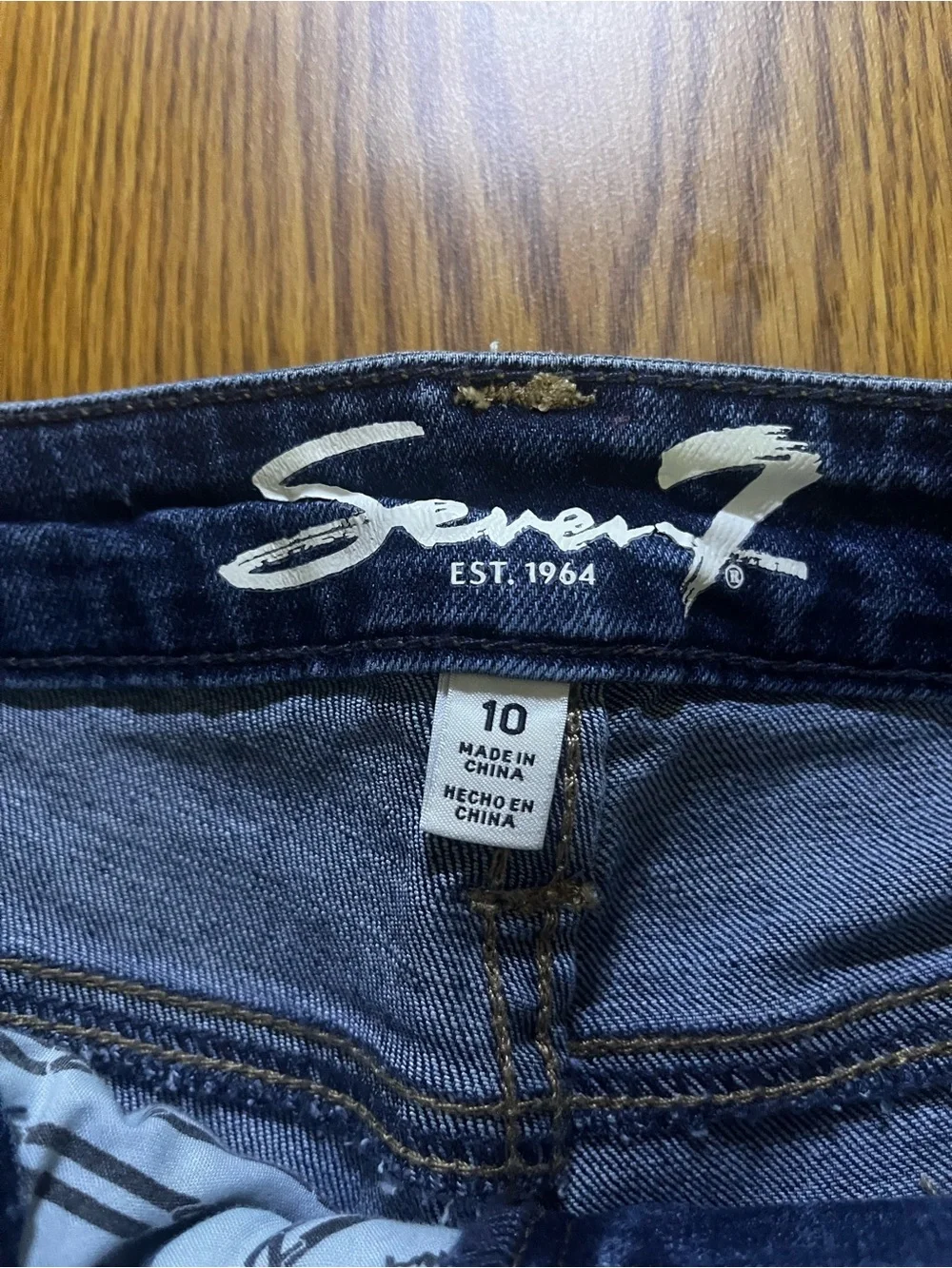 Seven7 Dark Blue Denim Shorts with White Logo Size 10